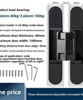 Heavy Duty Concealed Adjustable Invisible Door Hinge With Solid Cross Shaped Wooden Handle Built Tough For A No Sweat Hidden Room Makeover And Smooth Daily Swing In Deep Black Coating, technical specifications and accessories included.