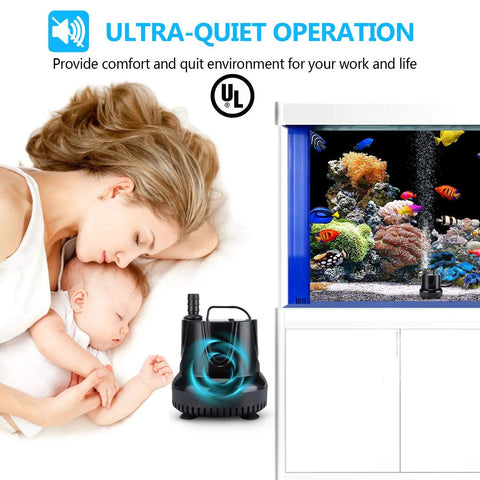 Submersible Fountain Pump 550 GPH, Quiet Outdoor Water Pump For Aquarium, Pond, Fish Tank And Hydroponics, low noise operation