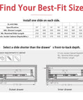Find Your Best-Fit Size guide for 6 Pair 14 Inch Undermount Drawer Slides Soft Close Full Extension Cabinet Hardware.