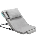 Premium Electric Adjustable Lift Bed Backrest With Mattress And Pillow For Ultimate Lounge Comfort Reclines 68 Degrees Smooth Operation viewing angle with gray fabric, remote control attached.