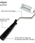 Close-up of heavy duty zinc plated frame with soft grip handle from Six Piece Pro Grade 4 Inch Shedless Roller Covers With Roller Frame Kit