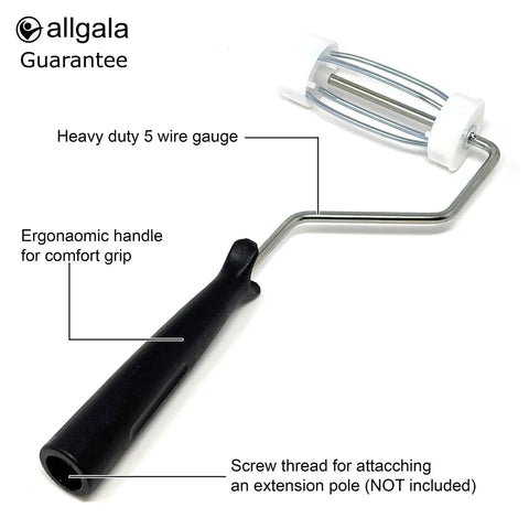 Close-up of heavy duty zinc plated frame with soft grip handle from Six Piece Pro Grade 4 Inch Shedless Roller Covers With Roller Frame Kit