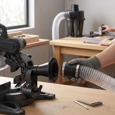 Heavy Duty 2 1/2 Inch Magnetic Dust Collection Fitting With Rubber Cuff Coupler For Woodworking Shop Vac quick connect adapter in use.