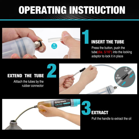 Operating instructions for 200Cc Fluid Extractor For Cars With Long Extension Tubes And Anti Drip Connector, extraction steps