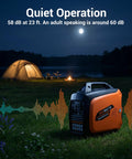 Beefy 2800 Watt Portable Inverter Generator for Home and Camping Use, shown at night with quiet operation by a campsite.