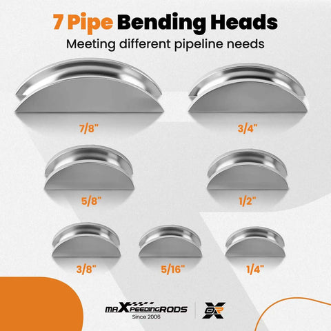 Seven interchangeable dies for Ratcheting Pipe Bender Kit With 7 Interchangeable Dies For 1/4 To 7/8 Inch Tubing Copper Or Aluminum