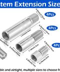 12-piece valve stem extension kit with 19/27/39mm extensions, stainless steel and ABS, silver and black