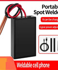 Handheld DIY Spot Welder Kit With 6 Adjustable Amps, pro grade portable tool, black unit with cables, weldable items shown