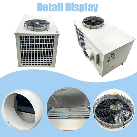 Heavy Duty Portable Industrial Air Conditioner Cranking Out An Insane 61000 Btu H Cooling Rush On 220V 3 Phase Power shown from multiple angles.