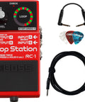 Compact Loop Pedal With 24 Segment Circular LED Indicator For Quick Rec Overdub And Play Status with included cables and picks