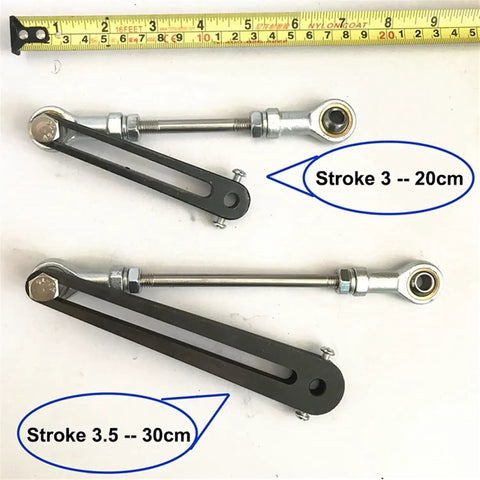 Reciprocating Motor Rocker Arm For Electric Linear Actuator With Adjustable Stroke 30-200mm, steel linkage with 12mm bore