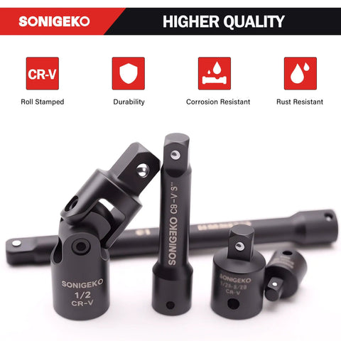 18 Piece Impact Socket Extension Set With Chrome Vanadium Steel Built Tough As Nails For High Torque And Impact Wrenches Includes Multiple Sizes Durable Pro Grade Performance. 1/2-inch CR-V impact socket extensions and adapters