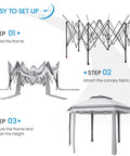 Easy setup steps for 13x13 Pop Up Hexagonal Gazebo With Mesh Walls And Double Tiers No Fuss Setup Patio Shade Shelter In Gray.
