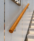 Rock Solid Indoor Wooden Handrail With Adjustable Staircase Banister Support Kit Wall Mounted Safety Railing Smooth Finish Round Profile on wall
