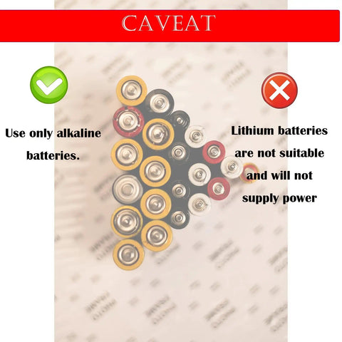 Warning graphic for Battery Operated Phone Charger With LED Light And USB Output Emergency Power Bank Powered By 4 AA Batteries.
