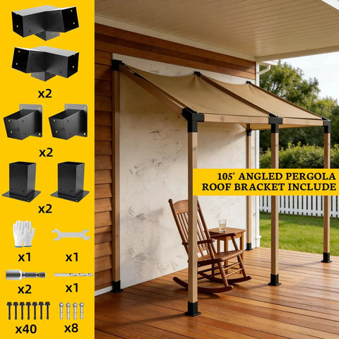 30 Degree 3-Way Pergola Bracket Kit For 4x4 Posts DIY Slant Roof Post Brackets And Post Base Heavy Duty Wood Post Supports For Pavilions Gazebos Porches Cabins 6 Pack