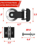 2 Pack Rotating Pulley Attachment For 3x3 Power Rack dimensions with aluminum pulley and mounting hardware for home gym setup.