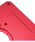 Close-up of Solid As A Rock Aluminum Router Table Insert Plate Featuring Bullseye Center Bore for precise measurements.