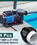 Hi Temp Unions 4 Pack For 2 Inch MIP Threads Pool Pumps With 2 Inch PVC Slip Socket Ends Compatible With Pentair Whisperflo And Intelliflo Pumps Briwooody next to pool pump and pipes