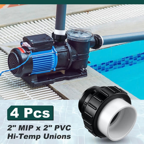 Hi Temp Unions 4 Pack For 2 Inch MIP Threads Pool Pumps With 2 Inch PVC Slip Socket Ends Compatible With Pentair Whisperflo And Intelliflo Pumps Briwooody next to pool pump and pipes