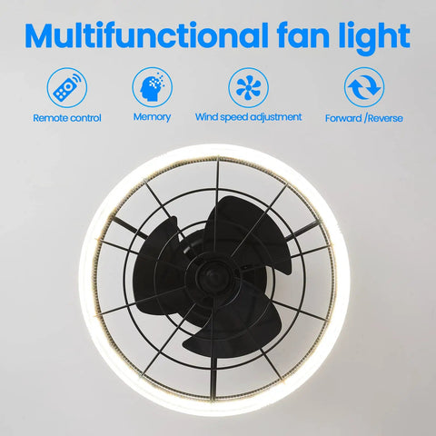 Top view of Low Profile Ceiling Fan With Lights Black Finish, Space Saving Caged Flush Mount, Dimmable LED With 3 Color Temperature