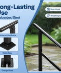 Rock Solid Outdoor Handrail For Stairs And Deck Heavy Duty Straight Rail Customizable Length No Sweat Quick Install Wobble Free Support Thick Pipe Construction, galvanized steel handrail with thickened handholds and stable base.