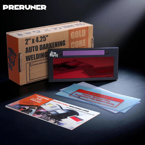 Badass Shade 10 Auto Darkening Welding Lens, 2 X 4 1/4 Inches with included packaging and instructional sheets.