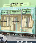 Hella Spacious Portable Wardrobe Closet With Reinforced Metal Frame And Dual Hanging Rods Quick Assembly Clothes Organizer With Airy Fabric Cover For Cozy Bedroom Gear Storage Green, showing clothes in a green closet.