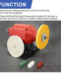 6 Inch Buffing Polishing Wheel Kit with Half Inch Arbor for Bench Grinder Pro Grade Fine 40 Ply and Medium 30 Ply Wheels Plus 3.4 Oz Polishing Compound Set for Quick Shine and Deburring in use.