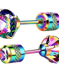 Premium 5A Cubic Zirconia Screw Back Stud Earrings For Men And Women, colorful double sided design with hypoallergenic steel.