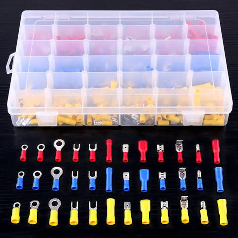 540 Piece Quick Disconnect Electrical Terminal Kit With Mixed Insulated Crimp Terminals Including Butt Spade Fork Ring Bullet And Piggyback Connectors For 22 To 16 16 To 14 12 To 10 Gauge Wiring DIY Friendly All In One Electrician Must Have in open plastic case