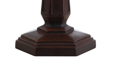 Base of 12 Inch Brown Tiffany Style Table Lamp With Ivory Cream Stained Glass Shade, Vintage Handcrafted LED Bedside Lamp
