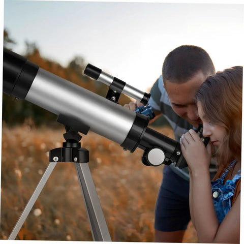 Adjustable Refractor Telescope With Tripod For Beginners And Adults Aluminum Alloy Space Telescope in use by two people outdoors