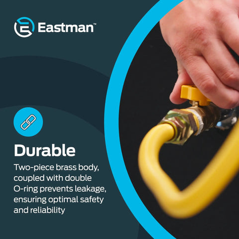 Person turning Brass Gas Ball Valve Half Inch FIP, Straight Inline, Quarter Turn Handle, Great For LP Gas And Air Mixtures Up To 175 PSI