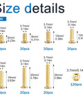 M4 Brass Flat Head Phillips Screws and Hex Nut Kit, 240 Pcs DIY Ready Fasteners for Electronics, Furniture Assembly, and Mechanical Projects Includes M4 6mm to M4 25mm Screws and 120 Nuts, size chart of brass M4 screws and nut