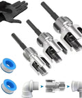 Upgrade 4 in 1 Water Pipe Wrench For Electric Drills, carbon steel thread cutting tools for 1/2, 3/4, and 1 inch PVC pipes.