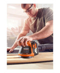 Man using Gen5X 18 Volt 5 Inch Cordless Random Orbit Sander Tool Only Renewed No Battery Or Charger Included With AirGuard Dust