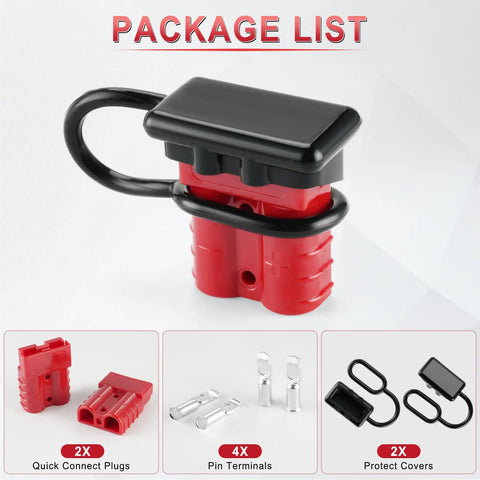 2 Pack 50 Amp Quick Connect Disconnect Battery Connector Kit For 6 To 12 Gauge Wires, Plug And Play 12V 24V 36V Systems package