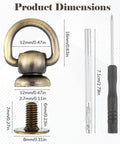 Dimensions of 4 Pack Antique Brass D Rings And Ball End Studs Repair Kit For Purses with screwdriver and punch