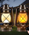Two Pack Battery Powered LED Bronze Vintage Lanterns With Remote Control Dual Lighting Modes Flame Simulation And Ambient Glow