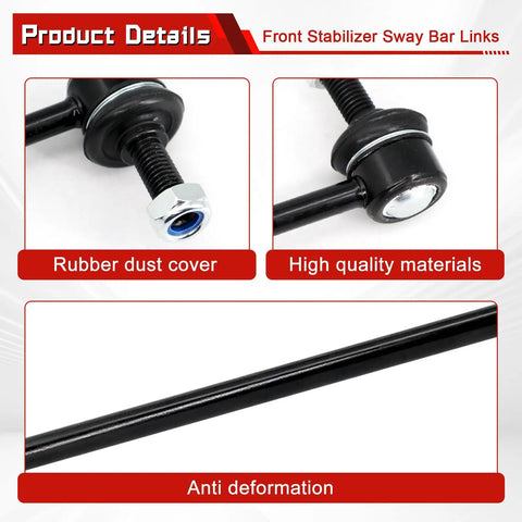 2 Pack Front Stabilizer Sway Bar Links For 2016-2023 Fiat 500X, 2017-2023 Jeep Compass, 2015-2023 Jeep Renegade, And 2023 Dodge Hornet Replace K750795, highlighting rubber dust cover, high quality materials, and anti deformation features