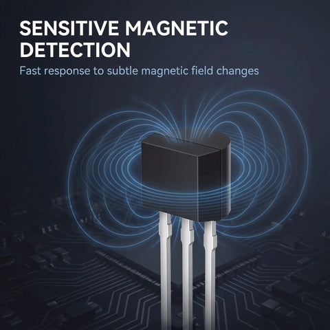 Top Shelf Black Hall Effect Sensors OH49E SS49E Model showing magnetic detection response for electronics projects.