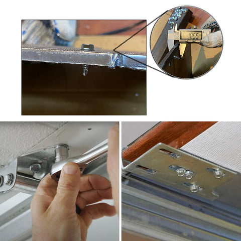 Number 14 Three Quarter Inch Serrated Hex Washer Head Self Drilling Tek Screws Zinc Plated Metal Fasteners used in garage door installation.