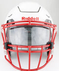 Close-up of a football helmet with Universal Fit Football Visor Clips 1 Pair Black Quick Release Helmet Clips installed.