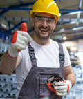 Worker holding Cut Off Wheels 50 Pack 4 1/2 Inch Cutting Discs For Angle Grinder Metal And Stainless Steel in factory
