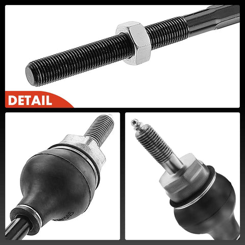Front Inner And Outer Tie Rod End Kit For Chevy Express And GMC Savana Vans 2003 To 2020 Fixes Uneven Tire Wear And Steering Play Heavy Duty Steel Construction For Long Lasting Performance And Easy Install close-up of threaded tie rod end with rubber boot