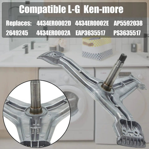Washer Spinner Support and Rear Drum Spider Replacement for Kenmore and LG Washers, visible with mount and shaft detail