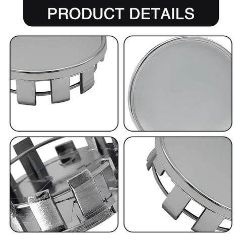 Heavy Duty Abs Wheel Center Caps 4 Pack Rust Proof Snap In Hub Covers Universal 2.12 Inch Outer Diameter Silver Finish detail views