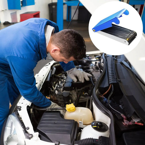 Mechanic using 8 Piece Torch Tip Cleaner Welding Tip Tool with 13 Wire Set Nozzle Cleaning Kit for carburetor jets.