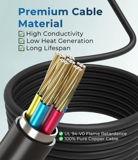 Close-up of Workhorse SAE J1772 EV Charger Extension Cord 50 Amp 21 Foot Plug And Play Cable with copper strands.